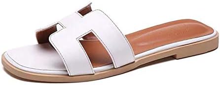 Women’s Flat Summer Sandals Slides Open Toe Slip on Shoes Leather Slippers Size 6-9