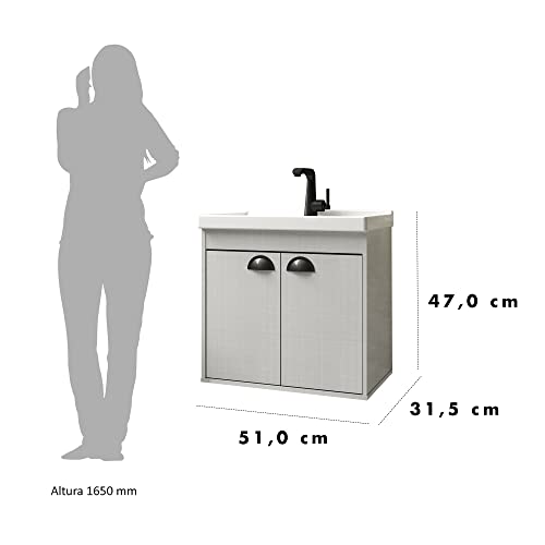 RIVERZZA Gabinete Armario para Banheiro 100% MDF com Cuba - Siena Lineo 50cm