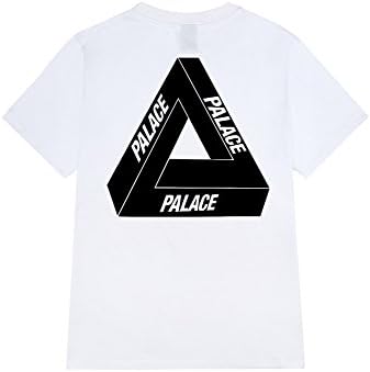 Palace Mens Tshirts X Triangle Pattern Hip-Hop O-Neck (White, 3XL = Chest 46.5 Inch)