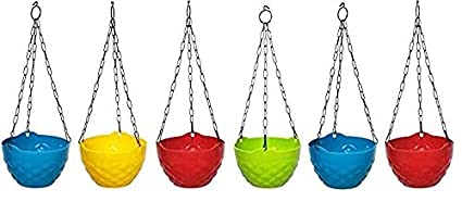 Maanit Plastic Hanging Pot, Multicolour, 8 in, 6 Pieces