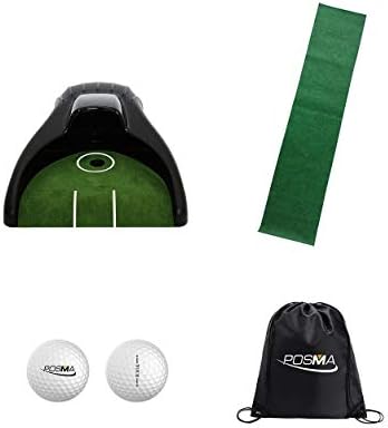 POSMA PG150B Golf Putter Training Putting Trainer Bundle Gift Set with Kickback Putt Cup, 6ft x 1ft Putt Mat, 2pcs Tour Ball Cinch Sack Carry Bag Golf Training Aid