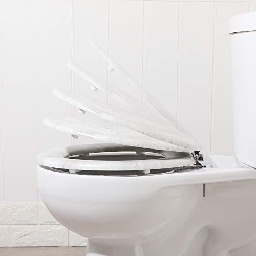 Angel Shield Marble Toilet Seat Durable Molded Wood with Quiet Close