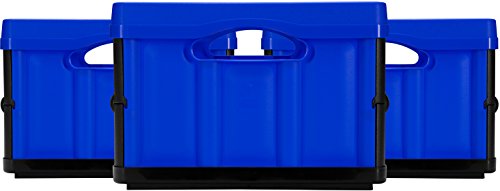 CleverMade CleverCrates 32 Liter Collapsible Storage Bin/Container: Solid Wall Utility Basket/Tote, Royal Blue, 3 Pack