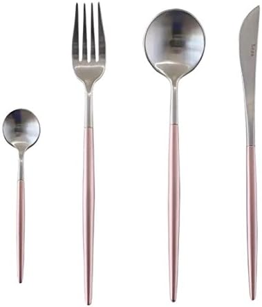 Jinsen Stainless Steel Flatware Set Fork Spoons Knife Teaspoon for Home Kitchen Restaurant Hotel (Pink+ Silver)