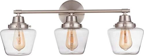 Amazon Com Craftmade 19528bnk3 Essex Clear Glass Schoolhouse Vanity Bath Lighting 3 Light 180 Watts Brushed Polished Nickel Home Improvement