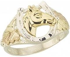 Beautifully Crafted Diamond-cut Sterling-silver Yellow-gold Black Hills Gold Men's Horseshoe Ring Size 11