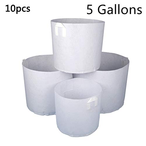 XINdream 10PCS White Grow Bags, Non-Woven Fabric Round Planter Pots with Handles, Breathable Root Pouch for Flowers Vegetables, 5 Gallons