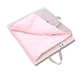 Yarni Baby Blanket Soft Minky Dotted Fabric Folds into Bag | Play Mat Bag| Tummy Time mat | Warm Double Layer Fabric - for Boys, Girls, Newborn, Toddler Size Crib Bedding | 3 Colors (Soft Pink/Grey)