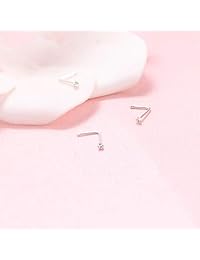 Sllaiss 10Pcs 22G Sterling Silver Small L Shape Nose Ring Studs for Women Mens Czech Crystal Curved Nose Piercings Set Body Jewelry Hypoallergenic