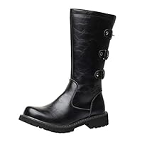Orfilaly Fashion Military Combat Boots Men High Faux Leather Riding Biker Boot Motorcycle Mid Calf Winter Snow Shoes
