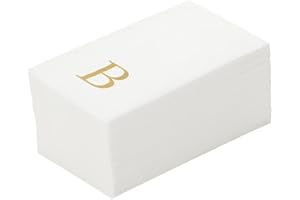 Luxenap 15.8 X 7.9 Inch Linen-Feel Guest Towels, 50 Lettered Hand Towels - Gold Letter 'B', Sans Serif Font, White Paper Dinner Napkins, airlaid, For Restrooms And Tables - Restaurantware