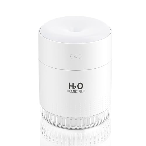 BAMCOO Portable Mini Humidifier, 350ml Small Cool Plant Humidifiers, Rechargeable Personal Desktop Humidifier for Bedroom, Office, Nursery, Travel with Night Light,Auto Shut-Off,3 Filter(white)