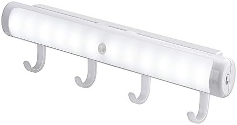 New Under Cabinet Lighting โ Fekgoo 12 LED Motion Sensor Closet Light with Hanging Hooks Rechargeable Bright Stick-on Anywhere Night Lamp for Cupboard Cabinet Kitchen Stairs Bathroom Outdoor (White)