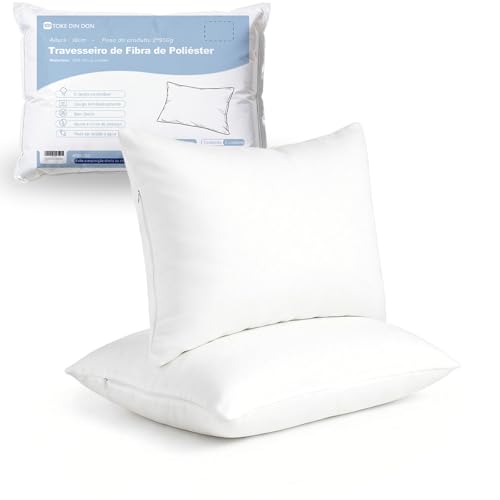 TOKE DIN DON Premium de 2 Travesseiros Alto e Macio 50x70cm, 16cm de Altura | Respirável Suporte Elástico, Travesseiro Cervical, Lavagem à Máquina sem Deformar, Antiácaro, Antialérgico, Branco