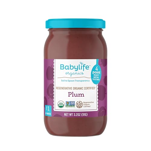 Babylife Organics Stage 1 - Plum, 3.2 Ounce Jar (12 Pack) - Heavy Metal Safe, Organic Baby Food at Amazon