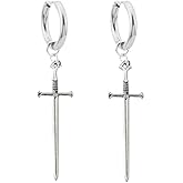 Punk Gothic Long Dagger Sword Huggie Hoop Earrings Halloween Earrings for Women Men Minimalist Samll Hoops earrings