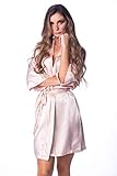 Women’s Robe Silky Satin Kimono for Bride Bridesmaids Flower Girls Comfy Robe for Kids and Plus Size Women S/M Blush