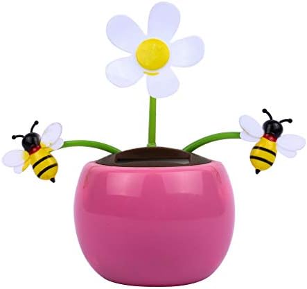 FBGood New Solar Powered Car Decoration Flower Ladybug Dancer Toy Shaking Head Dolls Dashboard Car Interior Accessories (Pink)