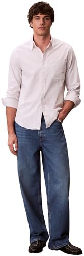 Camisa Hombre Stripe Oxford Classic con Bolsillo en el Pecho, Blanco (Chalk), M