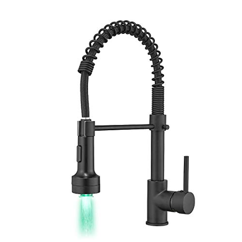 GIMILI Black Kitchen Faucet with Sprayer Modern Single Handle Pull Down Sprayer Matte Black Kitchen Faucet Pull Down with LED Light