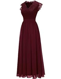 Dressystar vestido de dama de honor de encaje sin mangas con cuello en V para mujer