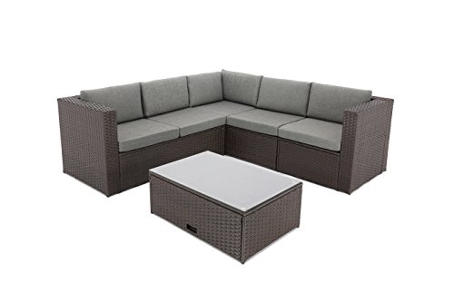 Baner Garden (K35-CH) 4 Pieces Outdoor Furniture Complete Patio Cushion Wicker Rattan Garden Corner Sofa Couch Set, Chocolate