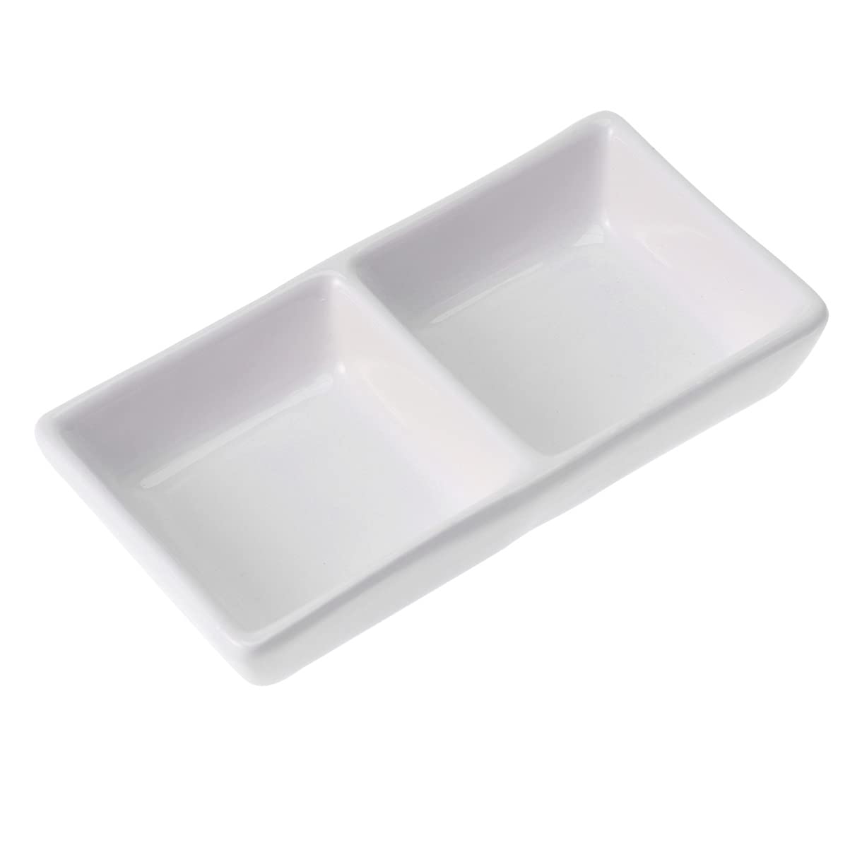 Yardwe Ceramic Dip Bowl 2- Compartment Porcelain Appetizer Serving Tray Sushi Dipping Bowl Saucers Bowl Soy Sauce Dish Vinegar Plate
