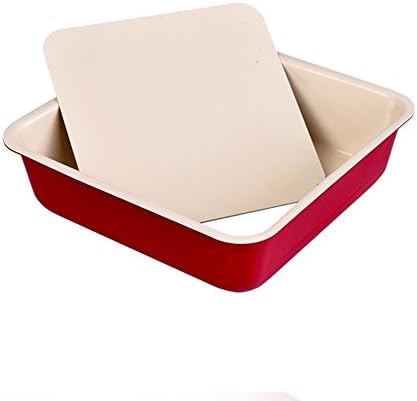 Square Cake Pan 7.8inch Loaf Tin Nonstick Bread Pan with Removable Loose Bottom Deep Dish Heavy-duty Cheesecake Pan Red by LUFEIYA