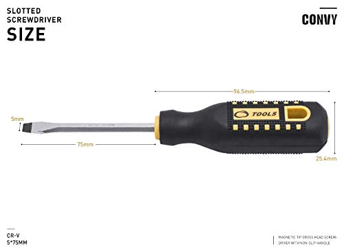Convy GJ-0112 Slotted Screwdriver, Magnetic Tip Cross Head Screwdriver with Non-Slip Handle
