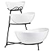 3 Tier Oval Bowls with Metal Rack,Food Server Display Stand, Three Serving porcelain Bowls set,Dessert Appetizer Snack Server
