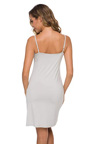 EaseWay Women's Basic Adjustable Spaghetti Strap Cami Under Mini Dress Grey - Thumbnail 6