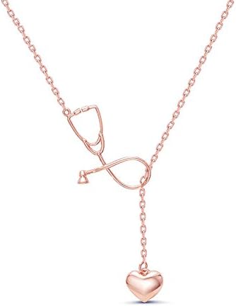 Heart Shape and Stethoscope Rose Gold Pendant Necklace for Girls (Rose Gold)