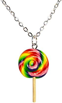 Le Sweeties Scented Miniature Food Jewelry Aromatherapy Jewelry Miniature Flower Pendant Necklace (Rainbow Candy Lollipop (Unscented))