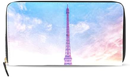France Skyline Paris Romantic Eiffel Tower Long Passport Clutch Purses Zipper Wallet Case Handbag Money Organizer Bag Credit Card Holder For Lady Women Girl Men Travel Gift