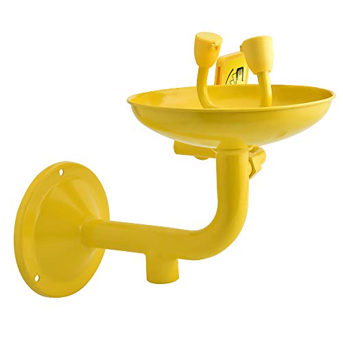 SEAAN Emergency Eyewash Station Wall Mounted Eye Face Washer Shower Stainless Steel Bowl Double Mouth Push-Handle Control Built-in Filter ABS Anti-Corrosion Coating