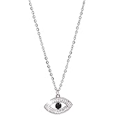 DIAMANTIO 18K Gold Plated Sterling Silver Evil Eye Pendant Necklace – Statement Protective Charm with Black & White Cubic Zirconia Stones
