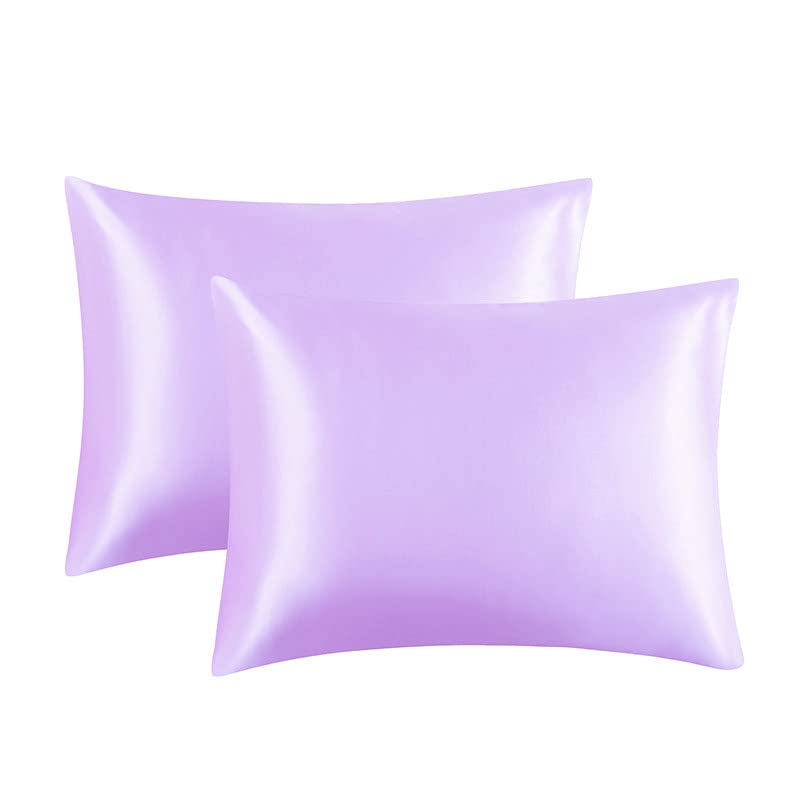 2 Pack Satin Silk Pillow Case Soft Pure Mulberry pillow Case Cover for Hair and Skin with Envelope Closure (Lavender, Standard(50x75cm))