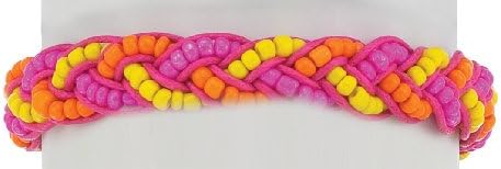 Pink, Orange &amp; Yellow Seed Bead Braided Linen Bracelet with Slide Closure