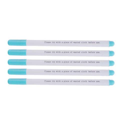 5 Pieces 2mm Water Erasable Soluble Pen Fit for Fabric Cloth Temporary Marking (Blue)