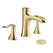 Wovier Brushed Gold Waterfall Widespread Bathroom Sink Faucet,Two Handle Three Hole Brass Lavatory Vanity Faucet,8-16 Inch Basin Mixer Tap with Pop Up Drain Assembly