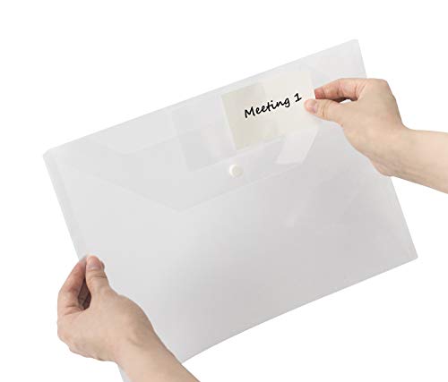20 Pack Poly Filing Envelope, Wellerly Plastic Clear Document Folder with Label Pocket/Snap Button Closure, US Letter / A4 Size, File Envelopes for School Home Work Office, White Transparent