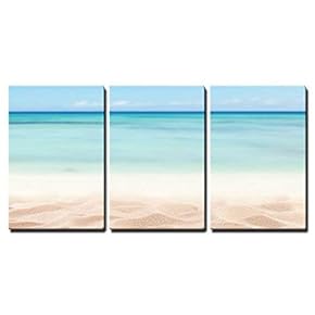 3 Piece Canvas Wall Art - Empty Sandy Beach with Sea. Free Space for Text or Product Placement - Modern Home Art Stretched and Framed Ready to Hang - 16"x24"x3 Panels