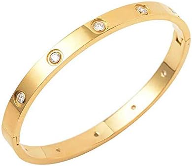 Djbnq Plated Bangle Bracelet Set in Stone Stainless Steel All CZ Crystal Bangle Bracelets for Women Jewelry Size 6.7",Gold