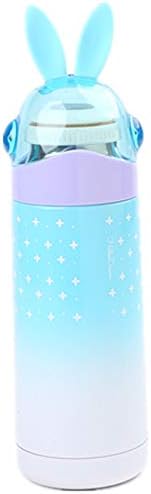 Kids Thermos, Cute Girls Water Bottle (12OZ), Mini Travel Mug, Rabbit Present for Birthday (CYAN)