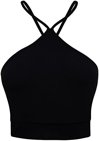 BA Women's Basic Simple Comfortable Strappy High Neck Crop Tops BLACK M