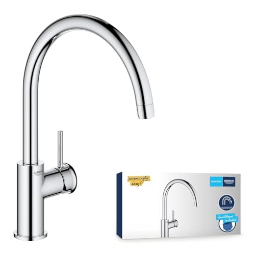 GROHE Start Classic, Küchenarmatur, hoher Auslauf (Wasserhahn für die Küche, Spültischarmatur mit praktischem 360° Schwenkbereich, einfache Montage am Spülbecken), chrom, 31553001