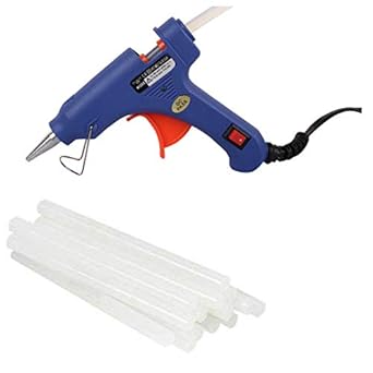 Wadro (SUPER/4K) 40W 40WATT Mini HOT MELT GLUE GUN (ON OFFSwitch & LED Indicator) With 10 Long Glue Sticks(7mm) (Blue)