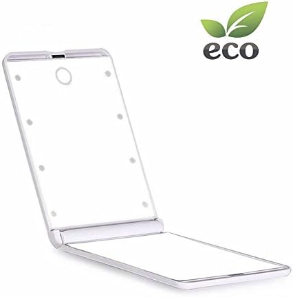LED Light Makeup Mirror with Foldable and 2x Magnification for Travel, Pocket Mirror. (White) - HKYUSHINE