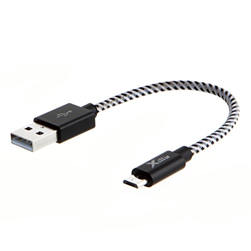 Xillie Short USB 2.0 A Male to Micro B USB Triple Shielded Wired Cable, 0.5 Feet - Black