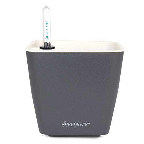 Aquaphoric Self Watering Planter (5") + Fiber Soil = Foolproof Indoor Home Garden. Decorative Planter Pot for All Plants, Flowers, Herbs, African (Charcoal Matte)